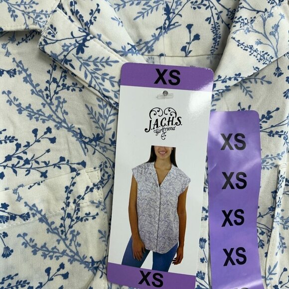 NEW Jachs Girlfriend Women's XS Blue & White Button-Up Sleeveless Blouse - Picture 7 of 8
